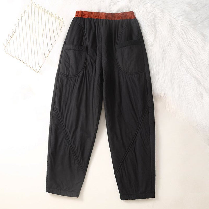 Pantaloni harem spessi con elastico in vita e tasche, modello invernale semplice da donna Buddha Stones - Nero - US8-10, UK/AU12-14, EU40-42 (2XL) - image 3