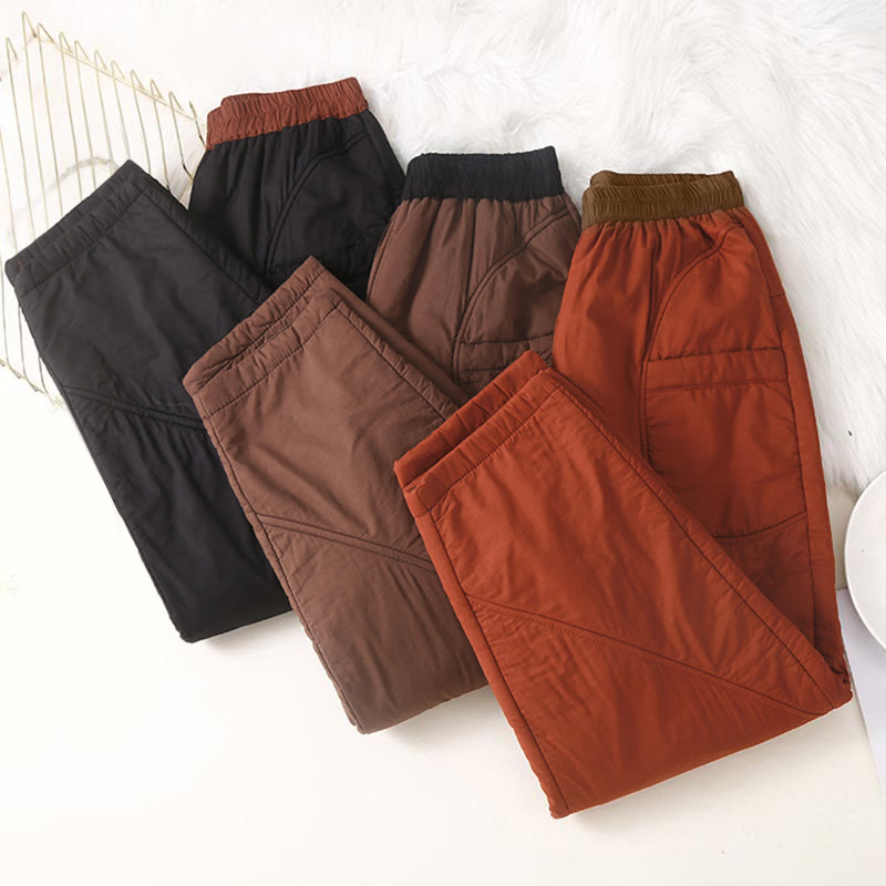 Pantaloni harem spessi con elastico in vita e tasche, modello invernale semplice da donna Buddha Stones - image 14