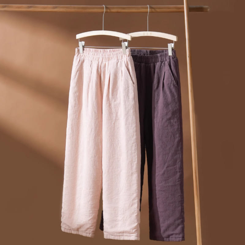 Pantaloni a gamba larga da donna in cotone termico invernale Buddha Stones con tasche - image 5