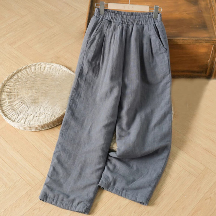 Pantaloni a gamba larga da donna in cotone termico invernale Buddha Stones con tasche - Grigio ardesia chiaro - US8-10, UK/AU12-14, EU40-42 (2XL) - image 1