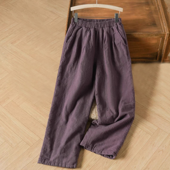 Pantaloni a gamba larga da donna in cotone termico invernale Buddha Stones con tasche - Viola - US8-10, UK/AU12-14, EU40-42 (2XL) - image 0