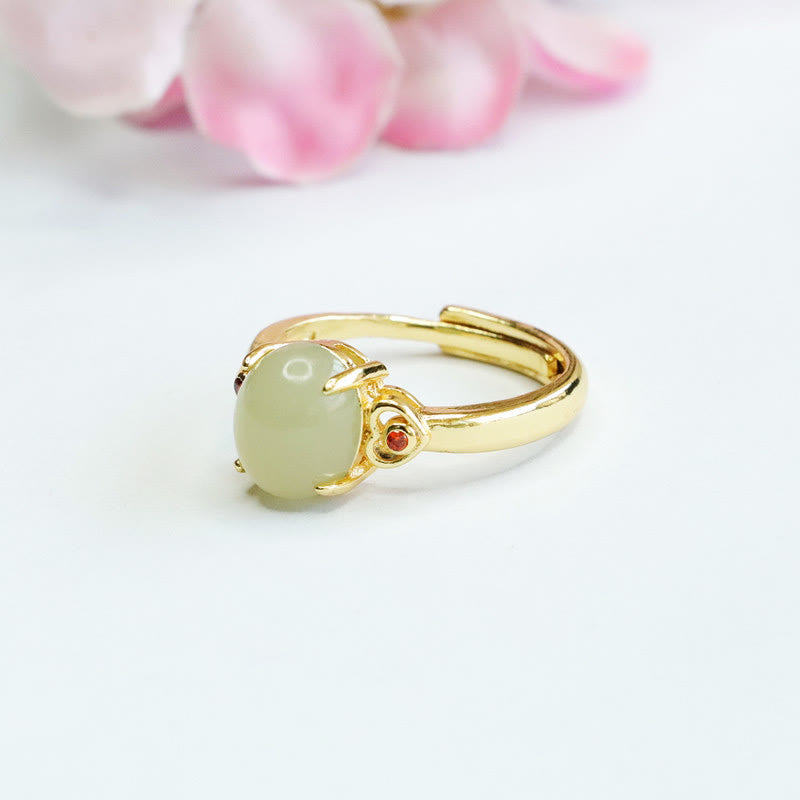 Buddha Stones Naturale Hetian Giada Uovo Cuore Rame Fortuna Anello Aperto - image 4