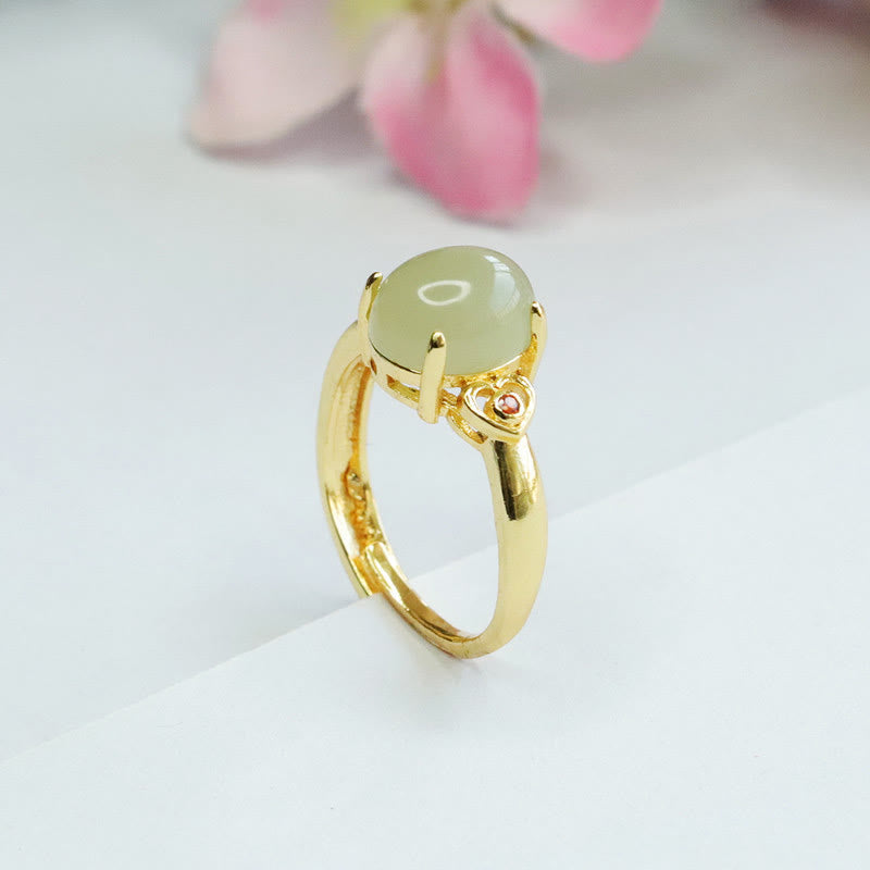 Buddha Stones Naturale Hetian Giada Uovo Cuore Rame Fortuna Anello Aperto - image 10