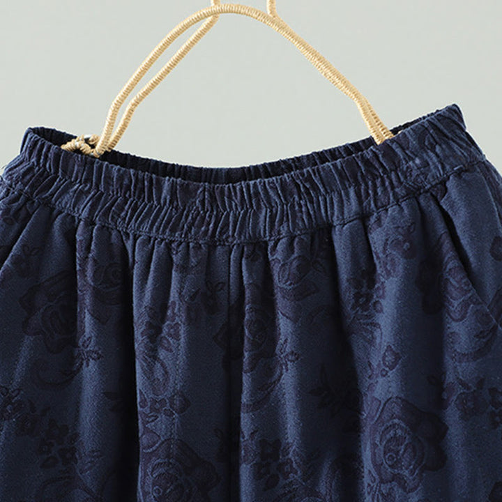Pantaloni termici alla caviglia con tasche e gamba larga, imbottiti in cotone jacquard Buddha Stones da donna - image 1