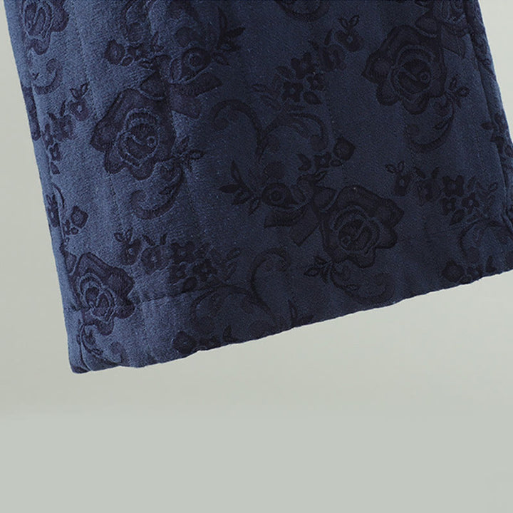 Pantaloni termici alla caviglia con tasche e gamba larga, imbottiti in cotone jacquard Buddha Stones da donna - image 4