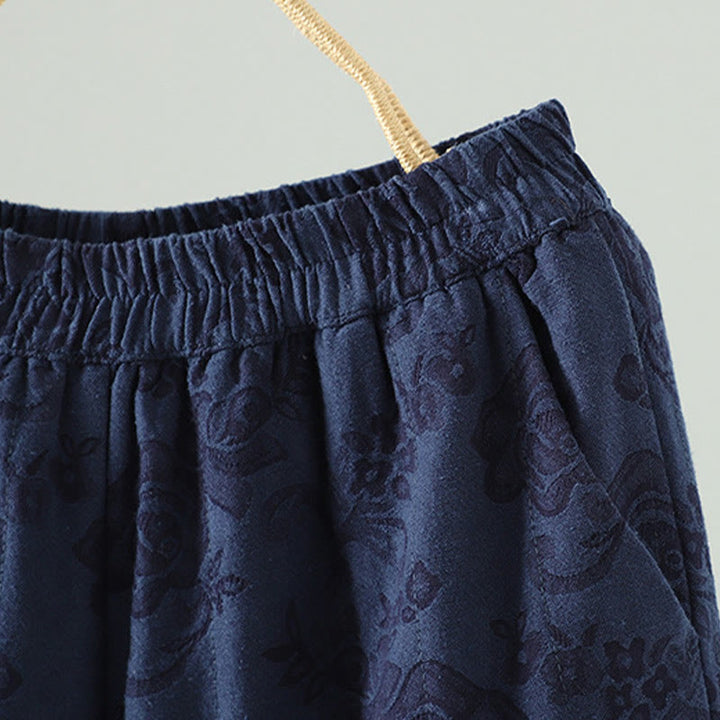Pantaloni termici alla caviglia con tasche e gamba larga, imbottiti in cotone jacquard Buddha Stones da donna - image 2