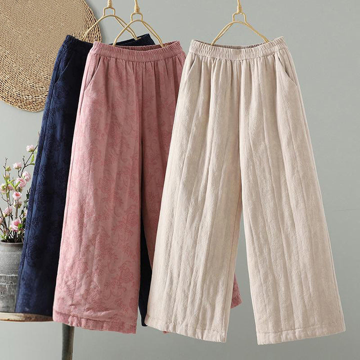 Pantaloni termici alla caviglia con tasche e gamba larga, imbottiti in cotone jacquard Buddha Stones da donna - image 20