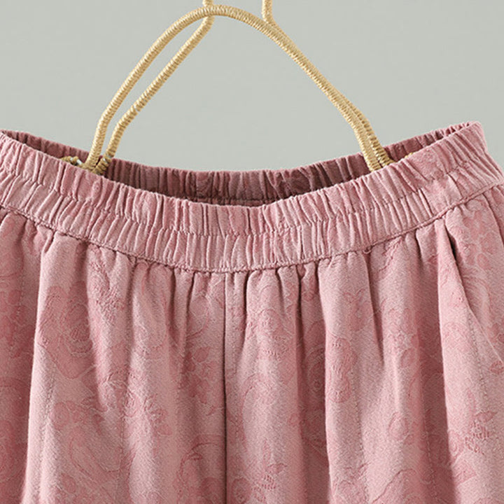 Pantaloni termici alla caviglia con tasche e gamba larga, imbottiti in cotone jacquard Buddha Stones da donna - image 6