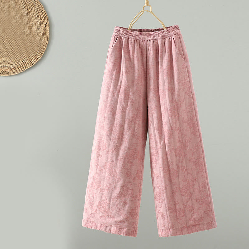 Pantaloni termici alla caviglia con tasche e gamba larga, imbottiti in cotone jacquard Buddha Stones da donna - Rosa chiaro - US8-10, UK/AU12-14, EU40-42 (2XL) - image 5