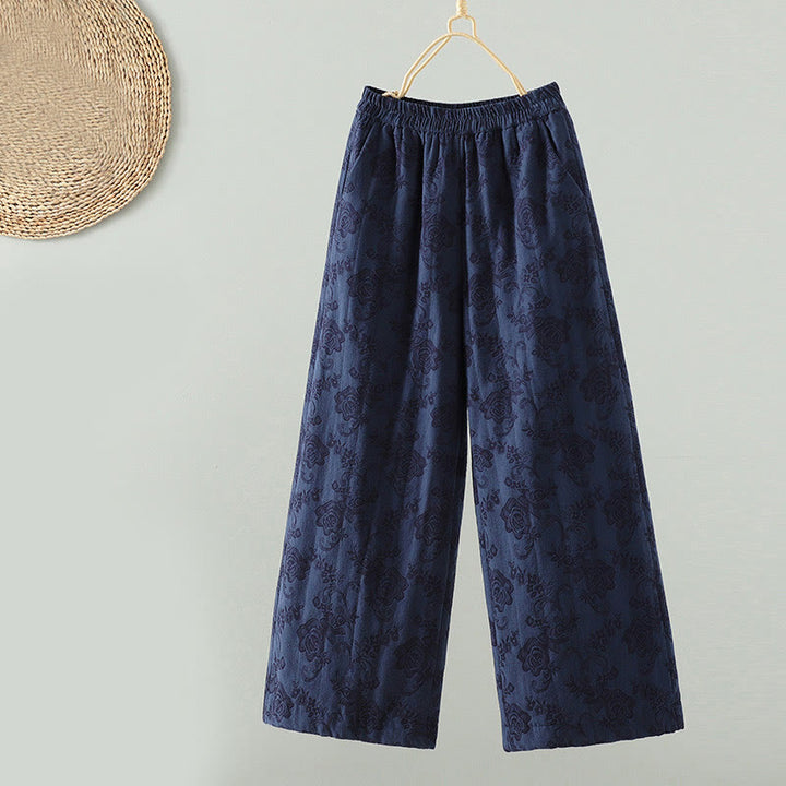 Pantaloni termici alla caviglia con tasche e gamba larga, imbottiti in cotone jacquard Buddha Stones da donna - Blu notte - US8-10, UK/AU12-14, EU40-42 (2XL) - image 0