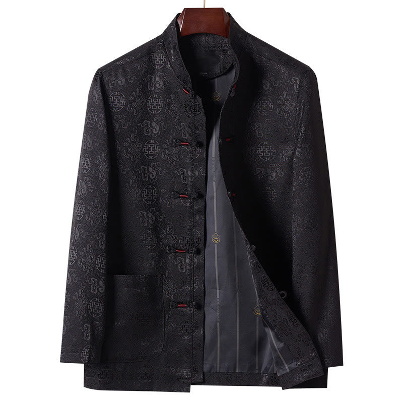 Giacca da uomo in stile Tang con colletto rialzato, maniche lunghe, ricamo con Buddha Stones e tasche - Nero - US/UK/AU42, EU52 (3XL) - image 11