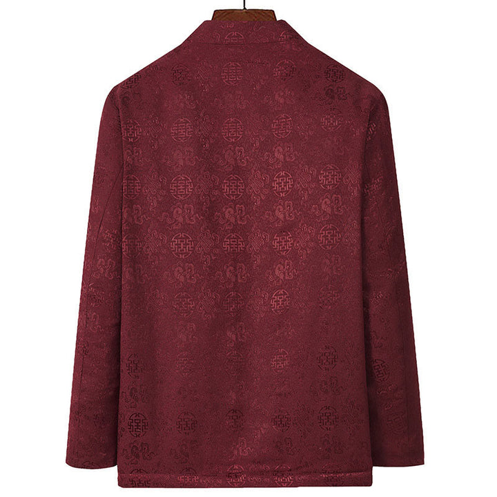 Giacca da uomo in stile Tang con colletto rialzato, maniche lunghe, ricamo con Buddha Stones e tasche - image 3