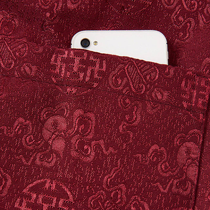 Giacca da uomo in stile Tang con colletto rialzato, maniche lunghe, ricamo con Buddha Stones e tasche - image 9