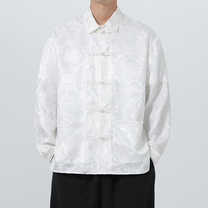 Giacca da uomo in stile tang con bottoni a rana, tasche e risvolto in jacquard primaverile con maniche lunghe Buddha Stones - image 28