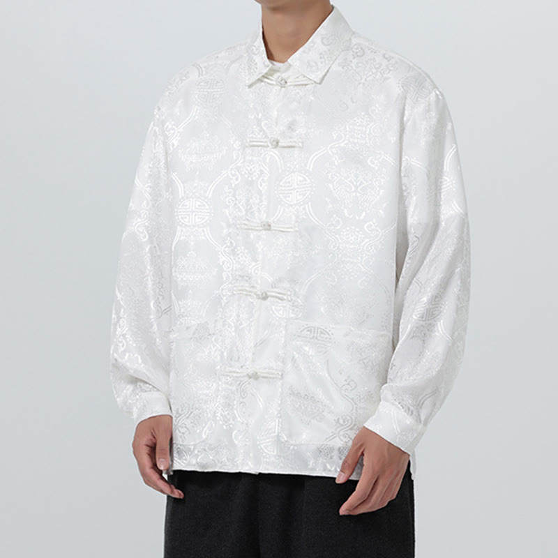 Giacca da uomo in stile tang con bottoni a rana, tasche e risvolto in jacquard primaverile con maniche lunghe Buddha Stones - image 27