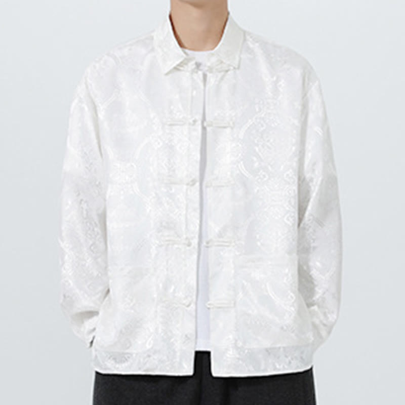 Giacca da uomo in stile tang con bottoni a rana, tasche e risvolto in jacquard primaverile con maniche lunghe Buddha Stones - image 22