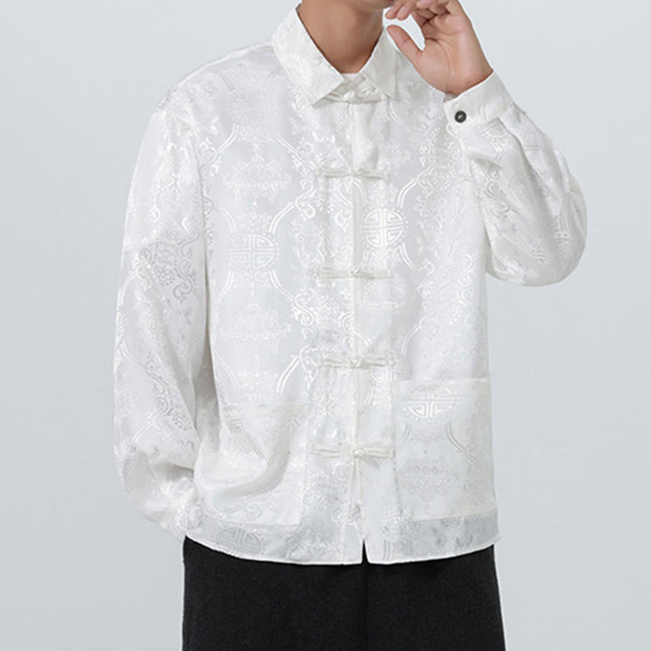 Giacca da uomo in stile tang con bottoni a rana, tasche e risvolto in jacquard primaverile con maniche lunghe Buddha Stones - image 25