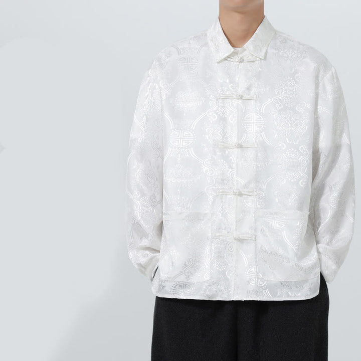 Giacca da uomo in stile tang con bottoni a rana, tasche e risvolto in jacquard primaverile con maniche lunghe Buddha Stones - image 20