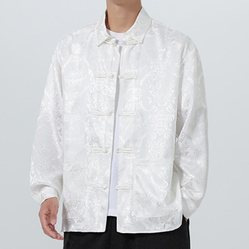 Giacca da uomo in stile tang con bottoni a rana, tasche e risvolto in jacquard primaverile con maniche lunghe Buddha Stones - image 21