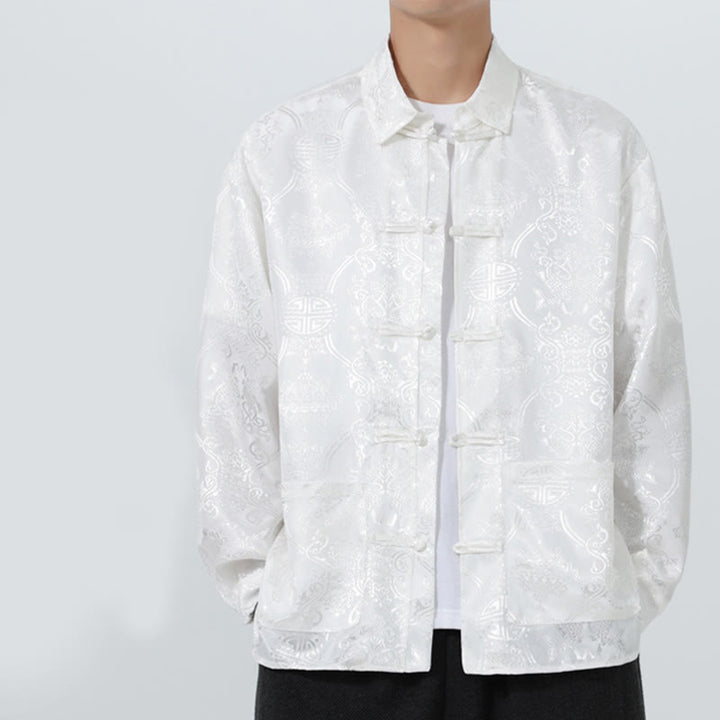 Giacca da uomo in stile tang con bottoni a rana, tasche e risvolto in jacquard primaverile con maniche lunghe Buddha Stones - Nevicare - US/UK/AU46, EU56 (5XL) - image 19