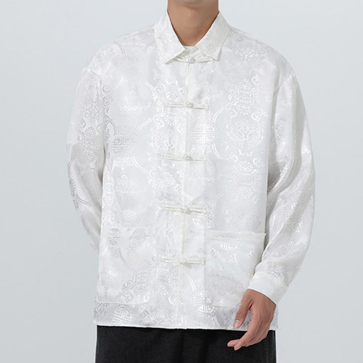 Giacca da uomo in stile tang con bottoni a rana, tasche e risvolto in jacquard primaverile con maniche lunghe Buddha Stones - image 23