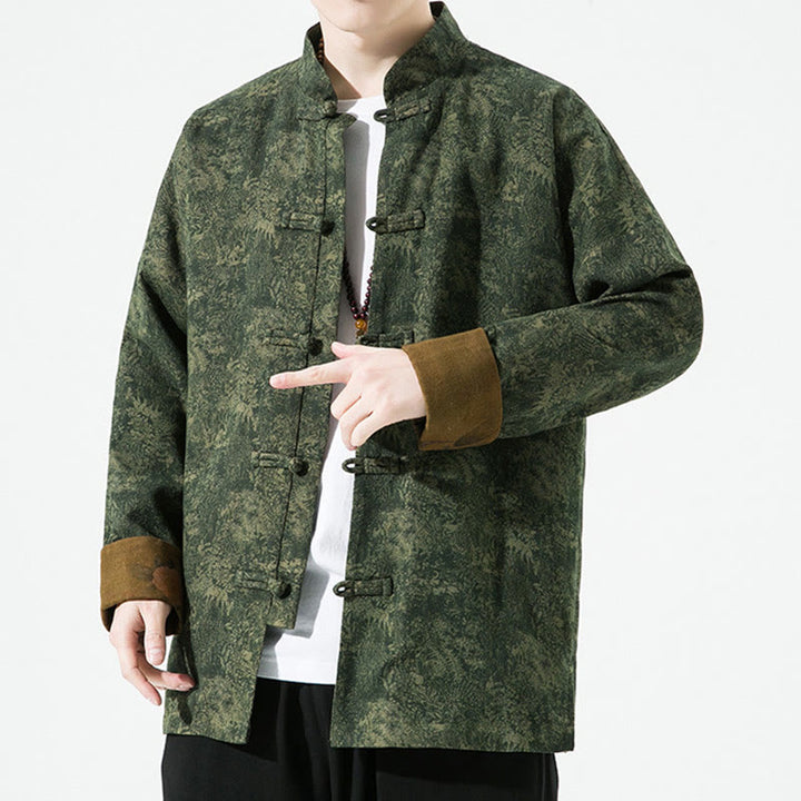 Giacca da uomo in cotone a maniche lunghe con bottoni cinesi a forma di rana, motivo floreale stampato primaverile Buddha Stones - image 4