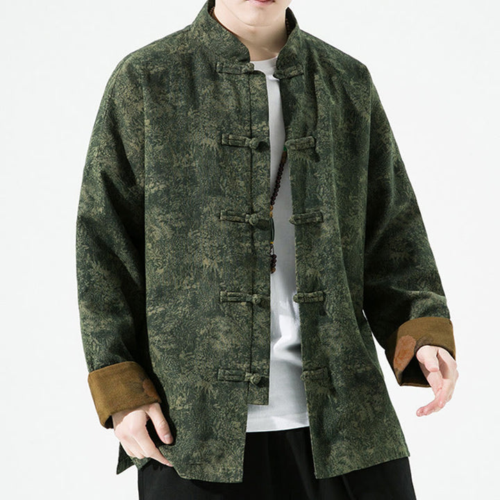 Giacca da uomo in cotone a maniche lunghe con bottoni cinesi a forma di rana, motivo floreale stampato primaverile Buddha Stones - image 8