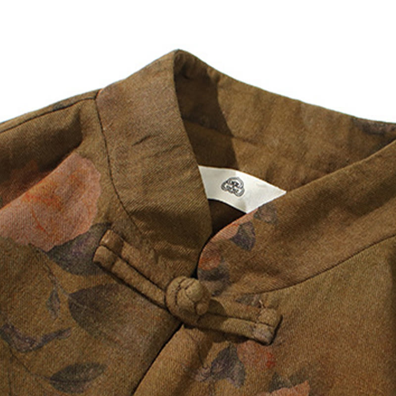 Giacca da uomo in cotone a maniche lunghe con bottoni cinesi a forma di rana, motivo floreale stampato primaverile Buddha Stones - image 20