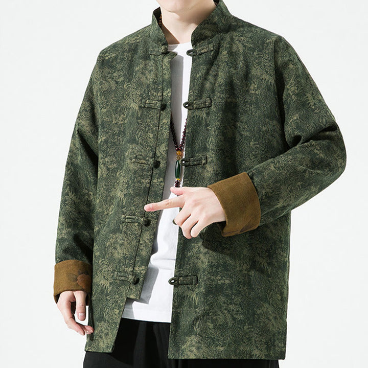 Giacca da uomo in cotone a maniche lunghe con bottoni cinesi a forma di rana, motivo floreale stampato primaverile Buddha Stones - image 3