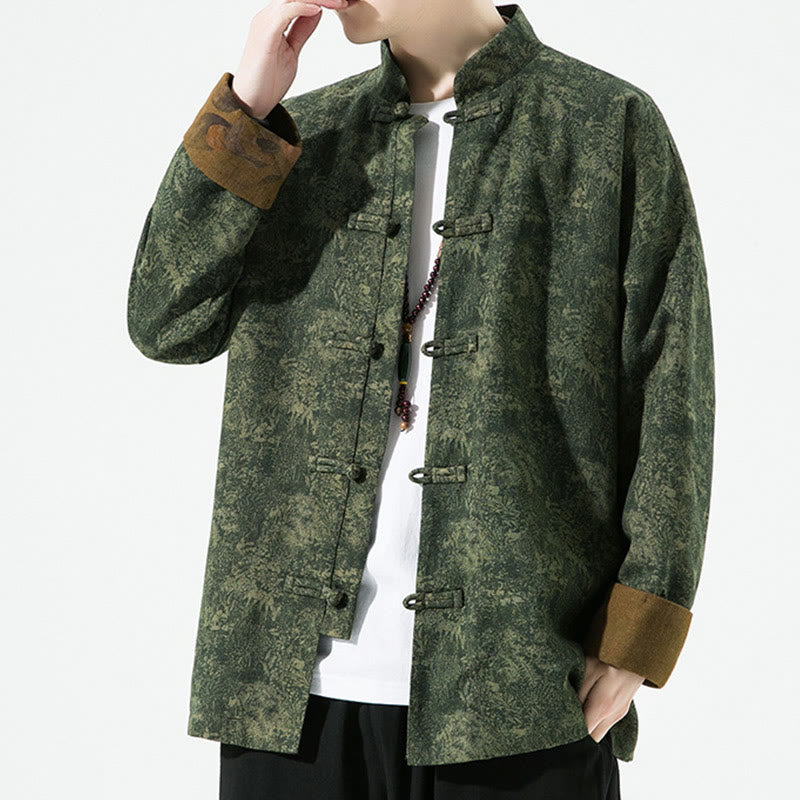 Giacca da uomo in cotone a maniche lunghe con bottoni cinesi a forma di rana, motivo floreale stampato primaverile Buddha Stones - image 1