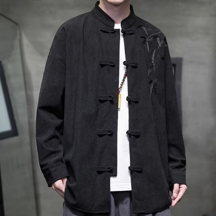 Giacca da uomo in velluto a coste di cotone a maniche lunghe con bottoni a rana, motivo cinese, con ricamo Buddha Stones Spring Bamboo - image 32