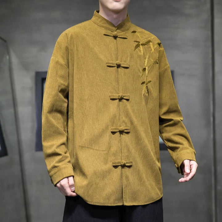 Giacca da uomo in velluto a coste di cotone a maniche lunghe con bottoni a rana, motivo cinese, con ricamo Buddha Stones Spring Bamboo - image 14