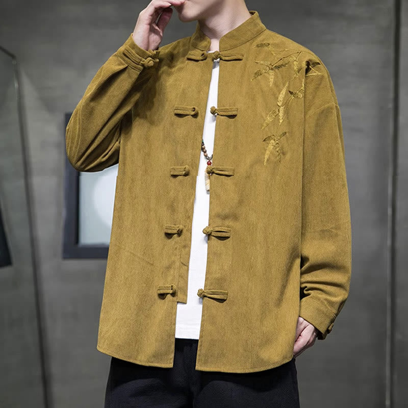 Giacca da uomo in velluto a coste di cotone a maniche lunghe con bottoni a rana, motivo cinese, con ricamo Buddha Stones Spring Bamboo - image 8