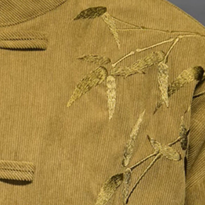 Giacca da uomo in velluto a coste di cotone a maniche lunghe con bottoni a rana, in bambù cinese ricamato, Buddha Stones - image 15