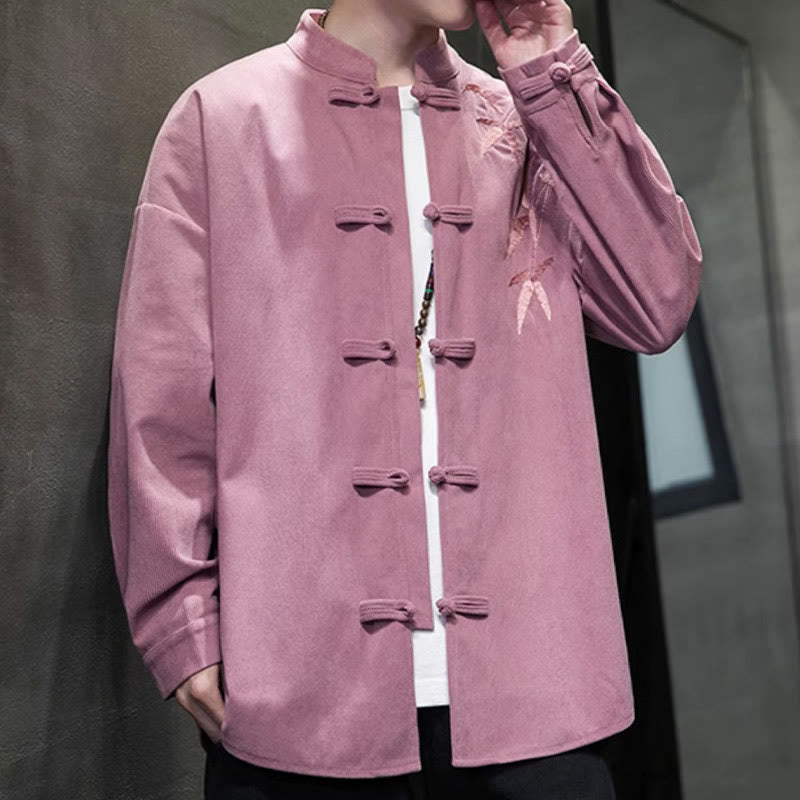 Giacca da uomo in velluto a coste di cotone a maniche lunghe con bottoni a rana, in bambù cinese ricamato, Buddha Stones - image 22