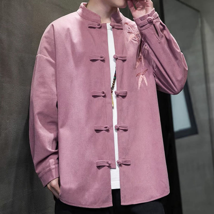 Giacca da uomo in velluto a coste di cotone a maniche lunghe con bottoni a rana, in bambù cinese ricamato, Buddha Stones - image 22