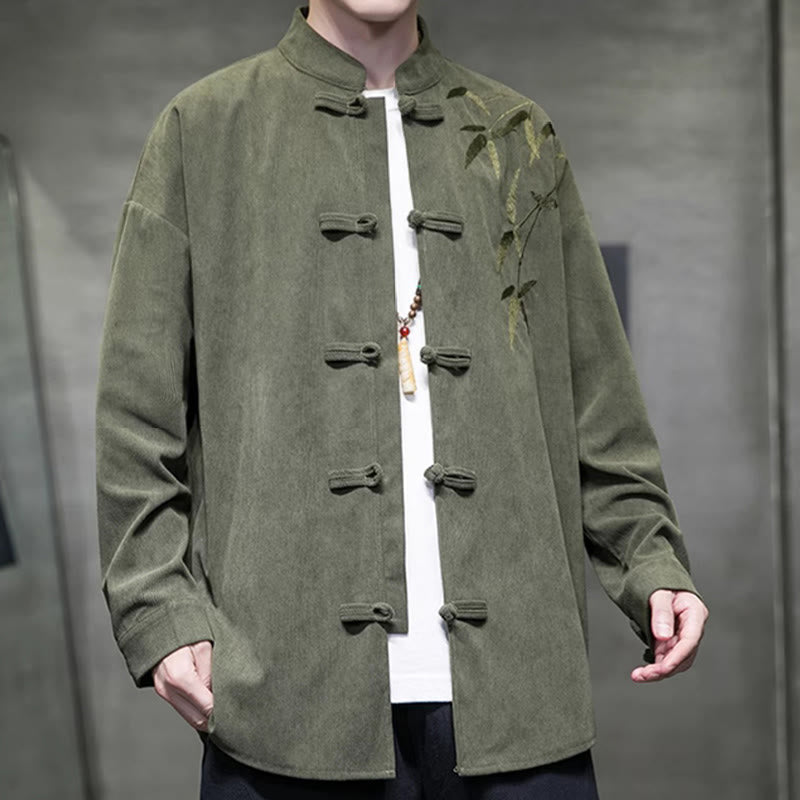 Giacca da uomo in velluto a coste di cotone a maniche lunghe con bottoni a rana, motivo cinese, con ricamo Buddha Stones Spring Bamboo - image 2
