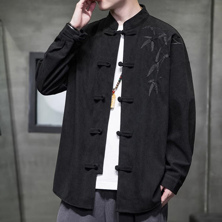 Giacca da uomo in velluto a coste di cotone a maniche lunghe con bottoni a rana, motivo cinese, con ricamo Buddha Stones Spring Bamboo - image 30