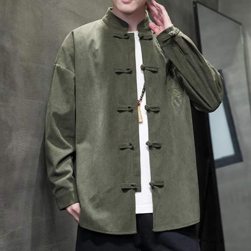 Giacca da uomo in velluto a coste di cotone a maniche lunghe con bottoni a rana, motivo cinese, con ricamo Buddha Stones Spring Bamboo - image 6