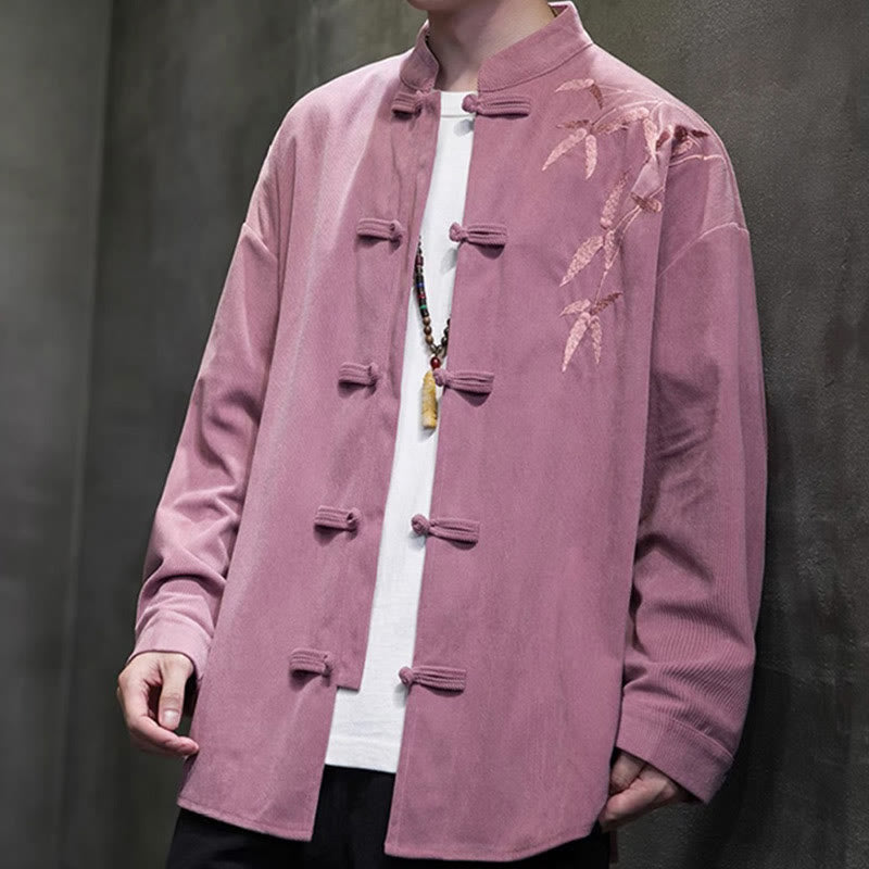 Giacca da uomo in velluto a coste di cotone a maniche lunghe con bottoni a rana, in bambù cinese ricamato, Buddha Stones - image 25