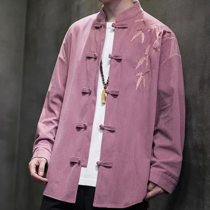 Giacca da uomo in velluto a coste di cotone a maniche lunghe con bottoni a rana, in bambù cinese ricamato, Buddha Stones - image 25