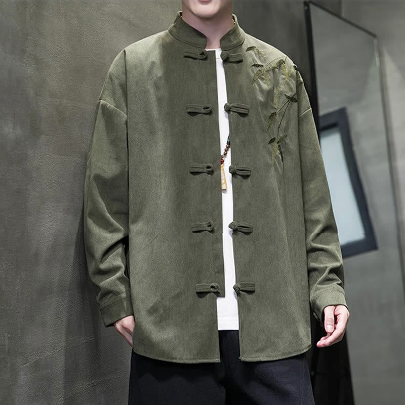 Giacca da uomo in velluto a coste di cotone a maniche lunghe con bottoni a rana, motivo cinese, con ricamo Buddha Stones Spring Bamboo - image 4