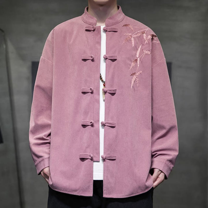 Giacca da uomo in velluto a coste di cotone a maniche lunghe con bottoni a rana, motivo cinese, con ricamo Buddha Stones Spring Bamboo - image 19