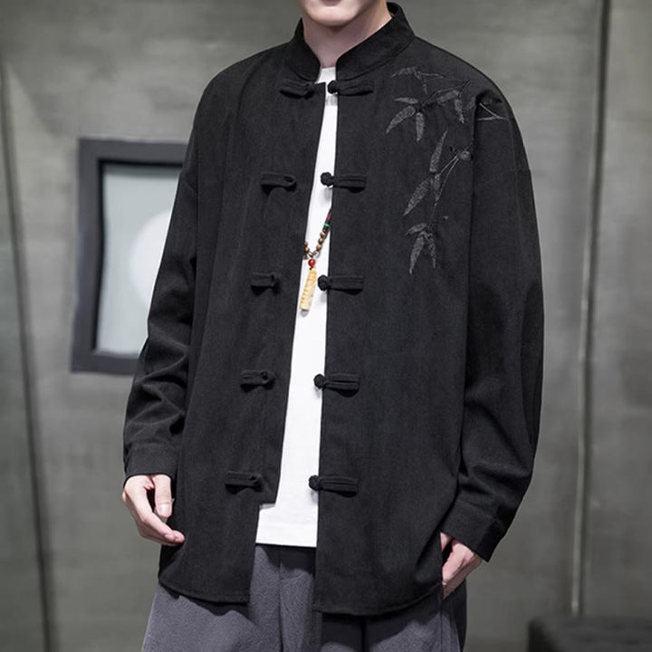 Giacca da uomo in velluto a coste di cotone a maniche lunghe con bottoni a rana, in bambù cinese ricamato, Buddha Stones - image 29