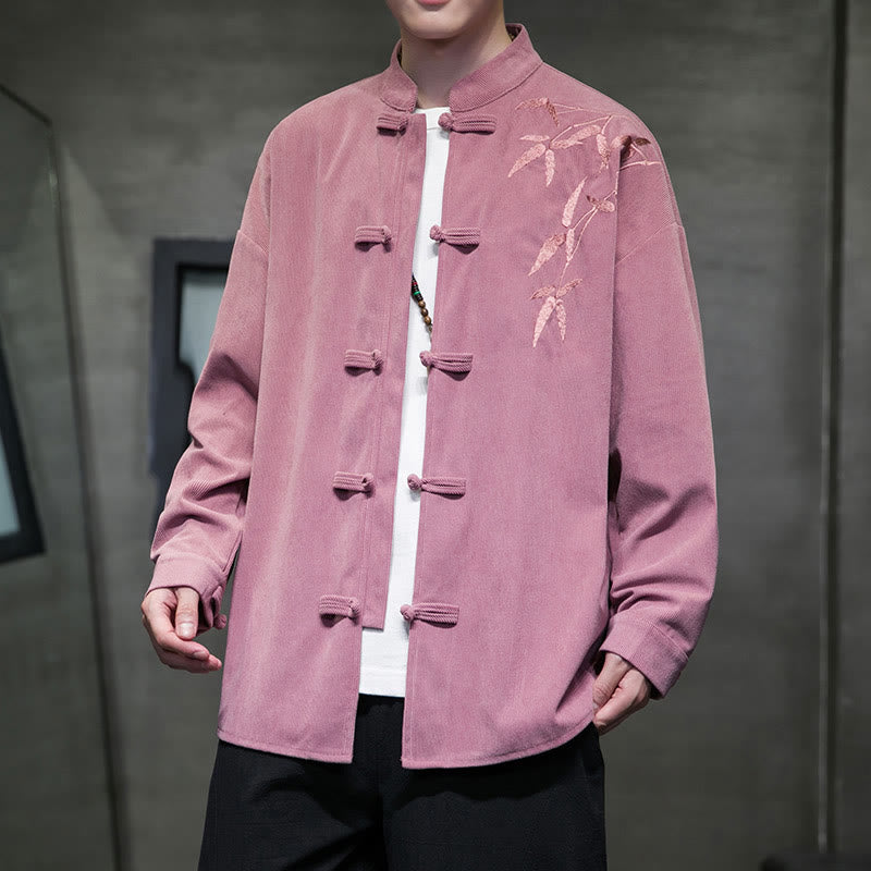 Giacca da uomo in velluto a coste di cotone a maniche lunghe con bottoni a rana, motivo cinese, con ricamo Buddha Stones Spring Bamboo - Rosa acceso - US/UK/AU48, EU58 (5XL) - image 18