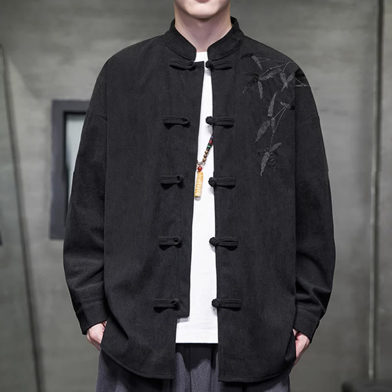 Giacca da uomo in velluto a coste di cotone a maniche lunghe con bottoni a rana, in bambù cinese ricamato, Buddha Stones - image 31