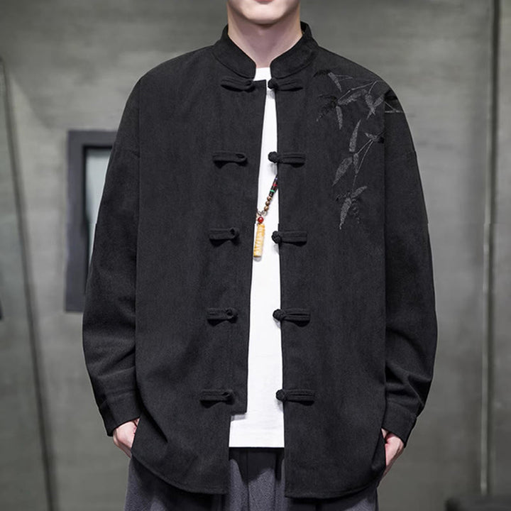 Giacca da uomo in velluto a coste di cotone a maniche lunghe con bottoni a rana, in bambù cinese ricamato, Buddha Stones - image 31