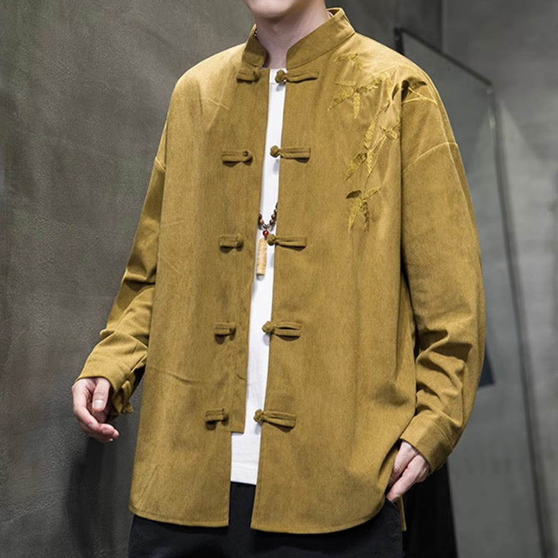 Giacca da uomo in velluto a coste di cotone a maniche lunghe con bottoni a rana, motivo cinese, con ricamo Buddha Stones Spring Bamboo - image 12