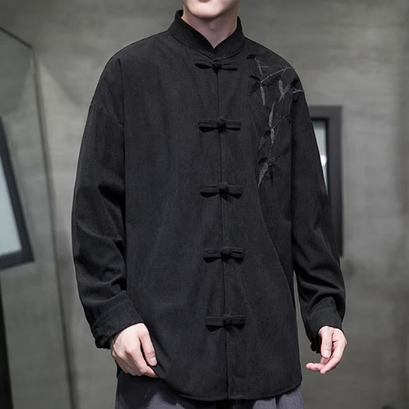 Giacca da uomo in velluto a coste di cotone a maniche lunghe con bottoni a rana, in bambù cinese ricamato, Buddha Stones - image 35