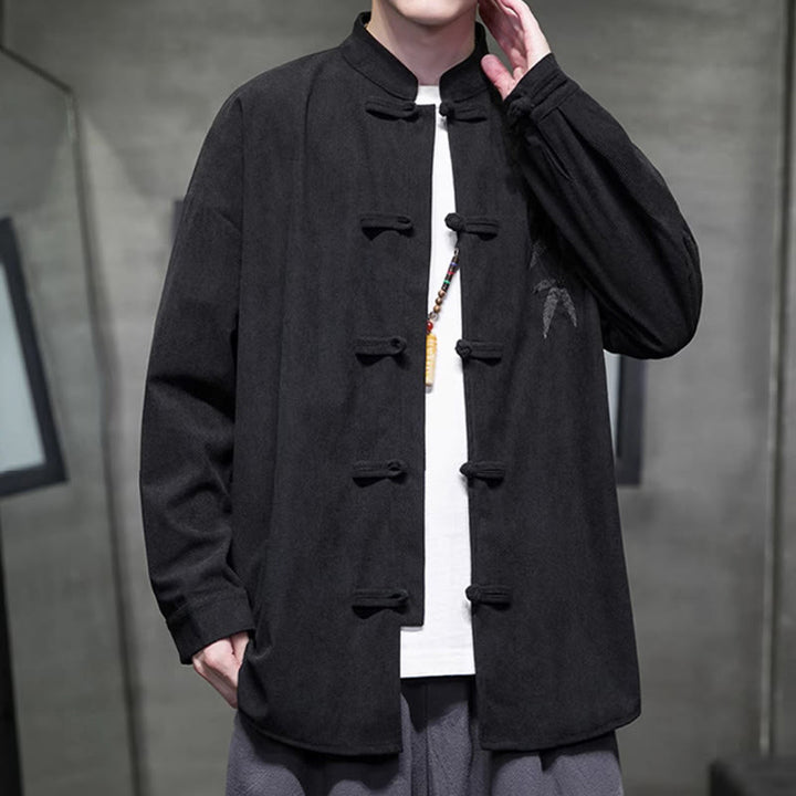 Giacca da uomo in velluto a coste di cotone a maniche lunghe con bottoni a rana, motivo cinese, con ricamo Buddha Stones Spring Bamboo - image 33